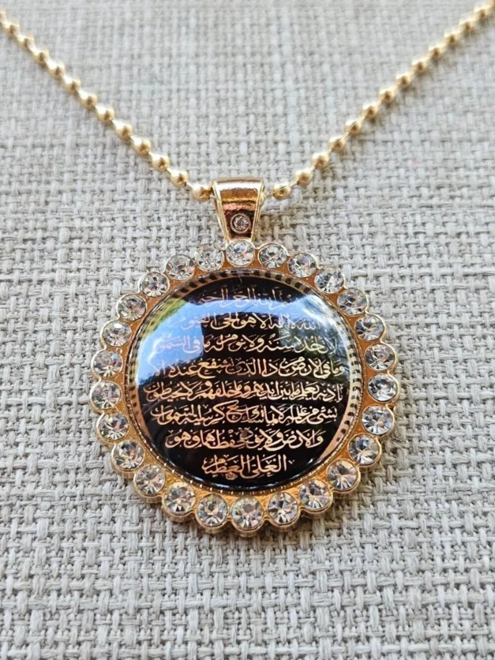 Aytul Qursi Necklace Cabochon Round Pendant Religious Fashion Jewelry NEW